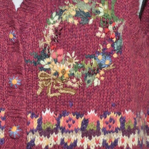 Vintage Heirloom Collectibles Size M Button Up Cardigan Vest Sweater Fall Scene - Picture 5 of 14